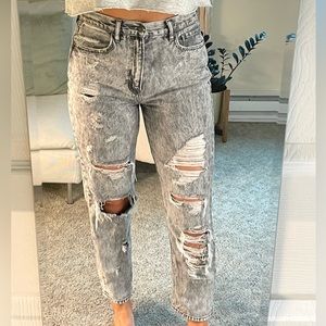 Gray Acid Washed Ripped Distressed High Waisted Boyfriend Jeans American Eagle